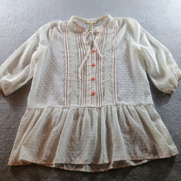 Matilda Jane Tops - Matilda Jane Womens Swiss Dot Peplum Blouse White‎ Large Lace Trim